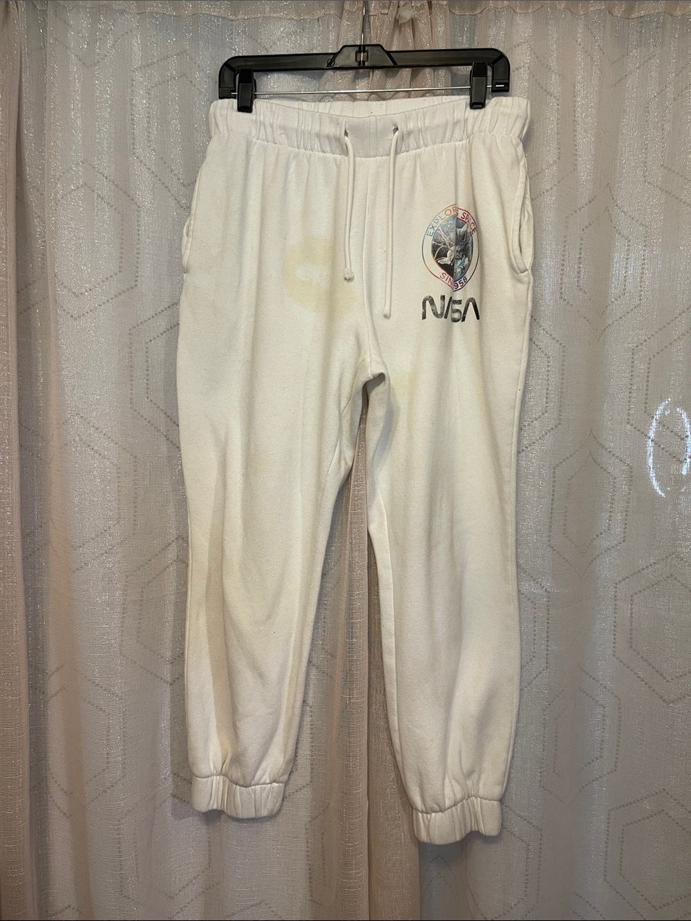 Logo White Women’s Jogger Sweatpants REFER TO PICS/VID FOR STAIN ON FRONT